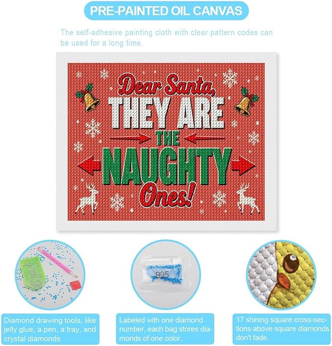 AIVKIEJK Diamond Painting Kits for Adults - Christmas Dear Santa, They are The Naughty Ones Painting DIY 5D Full Drill Diamond Dots Paintings with Diamonds Gem Art and Crafts Home Decor 16"x20"