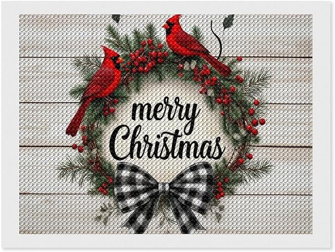 AIVKIEJK Diamond Painting Kits for Adults - Christmas Red Cardinal Birds Wreath Painting DIY 5D Full Drill Diamond Dots Paintings with Diamonds Gem Art and Crafts Home Decor 12"x16"