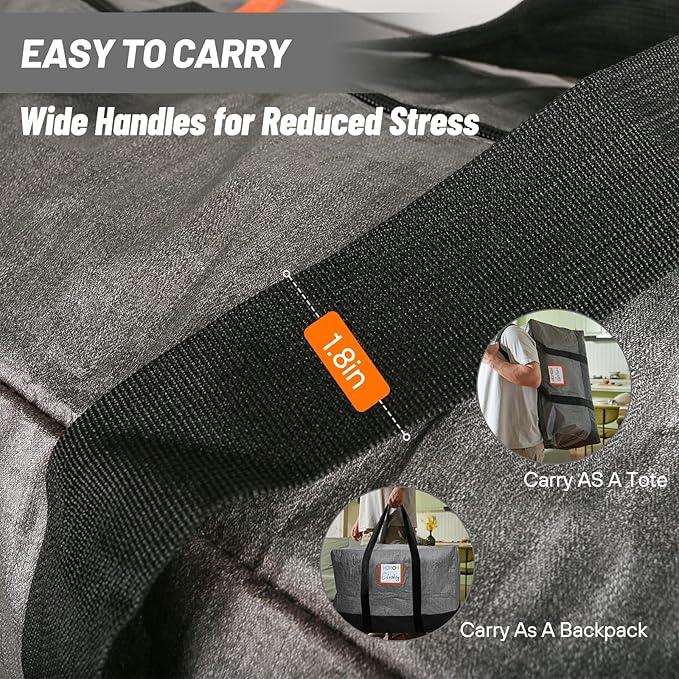 6 Pack Large Moving Bags, 115lb Capacity Heavy Duty Packing Bags with Internal Compression Straps, Storage Bag with Zippers and Strong Handles, Alternative to Moving Boxes -103L,Grey and Black
