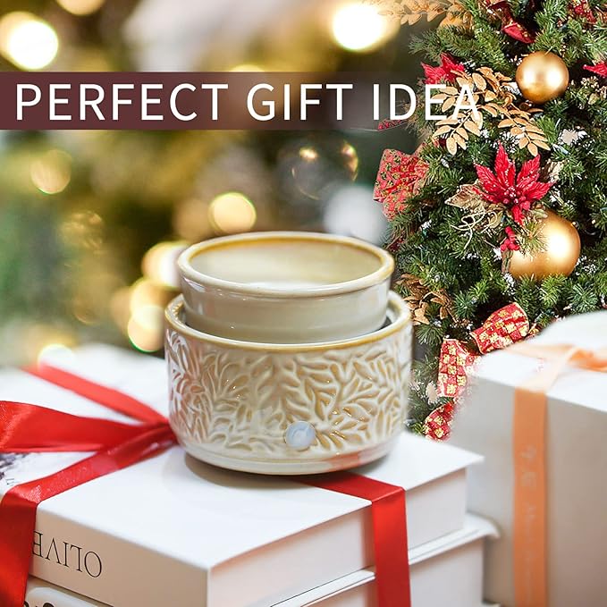 ElusiaKa Wax Melt Warmer,Electric 3-in-1 Wax Melter,Ceramic Candle Wax Warmer Burner for Scented Waxs,Candle Warmer Scent Oil Burner Home Aromatherapy-Vintage Warm Brown