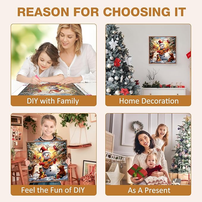 MEIYUDA Christmas Diamond Painting Kits for Adults, 5D Happy Snowman with Animals Diamond Art Kits for Beginners, Jolly DIY Gem Art Crystal Painting for Home Wall Decor and Present 12x12inch