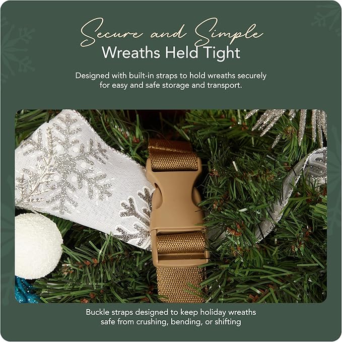 Covermates Keepsakes Deluxe Wreath Storage Bag – Heavy-Duty Polyester with Buckle Strap & Structured Interior – Protective Holiday Organizer with Handles, D-Ring & Label Window, Green