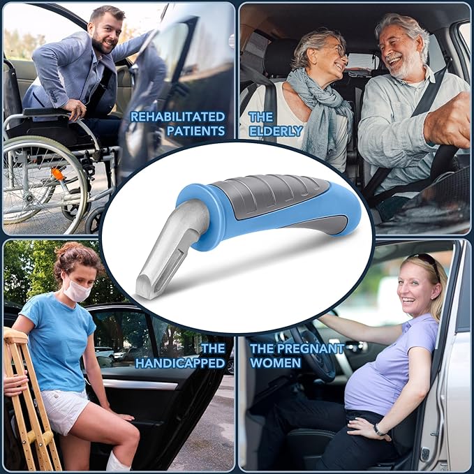 Car Door Handle for Elderly Car Handle Assist Support, Portable Auto Grab Handles for Handicap Seniors, Light Blue and Grey