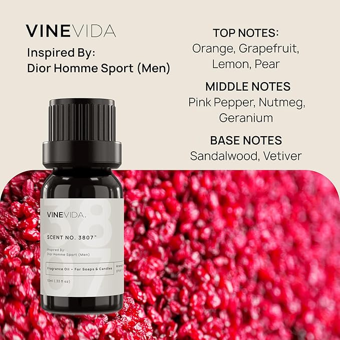 VINEVIDA [0.33 Oz] Scent No. 3807 Inspired by Homme Sport (Men); Fragrance Oil for Candle Making and Soap Making - Premium Candle Scents for Soy Candles