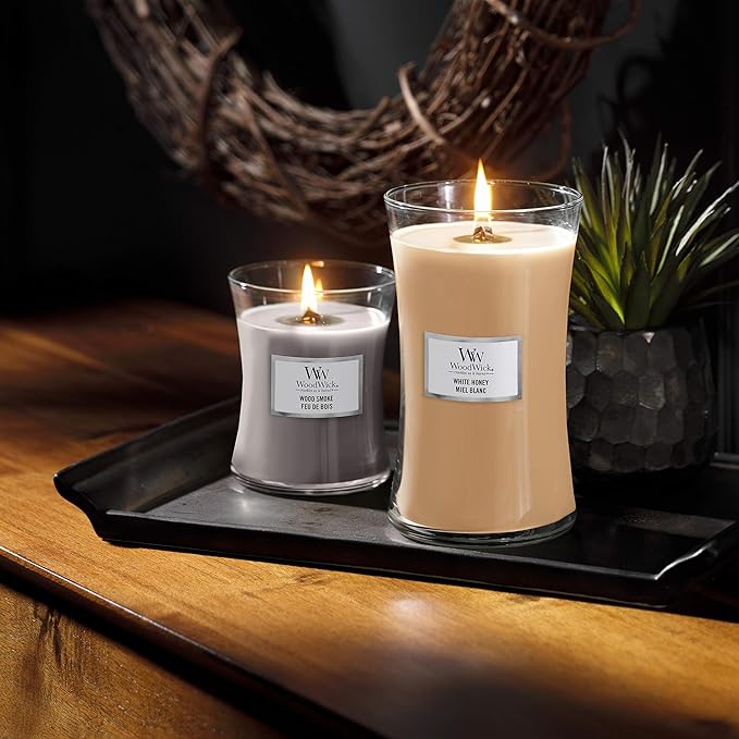 WoodWick Wood Smoke Holiday Candle Gifts for Women and Men, 21.5 oz Large Hourglass Candle with Crackling Wick