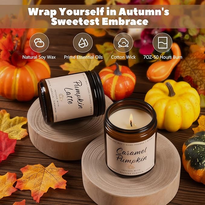 Auelife Scented Candles - Pumpkin Candle Set of 6 | Ginger, Apple, Cake, Caramel, Latte & Spiced Pumpkin Soy Candles | Holiday Candle for Home Décor & Gifts for Women, Cozy Holiday Aromatherapy