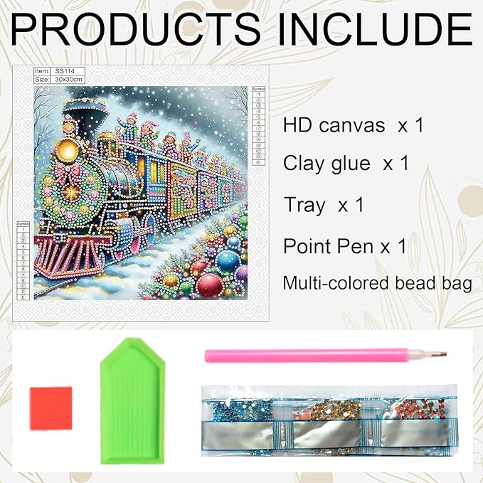 Xmas Train 5D Special Shape Diamond Art Kits for Beginners, Christmas Winter Theme Diamonds Painting Kits for Adults,DIY Crystal Rhinestones Diamond Paintings for Home Wall Decor 12×12Inch