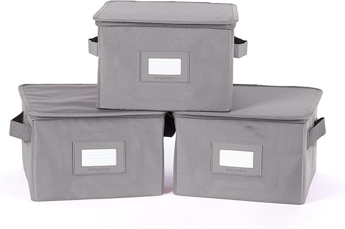 Covermates Keepsakes Zip-Top Storage Box Set, 3 Pack Heavy Duty Polyester Organizer Bins, Stackable Design, ID Window, Reinforced Handles, Closet Home Storage, Graphite
