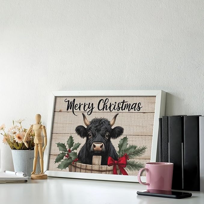 AIVKIEJK Diamond Painting Kits for Adults - Highland Cow Merry Christmas Painting DIY 5D Full Drill Diamond Dots Paintings with Diamonds Gem Art and Crafts Home Decor 8"x12"