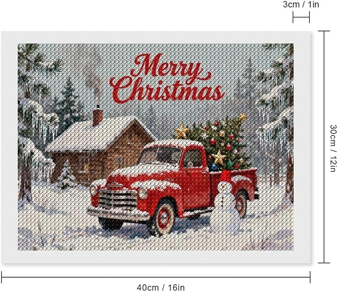 AIVKIEJK Diamond Painting Kits for Adults - Christmas Red Truck with Snowman, Snowy Cabin & Tree Painting DIY 5D Full Drill Diamond Dots Paintings with Diamonds Gem Art and Crafts Home Decor 12"x16"