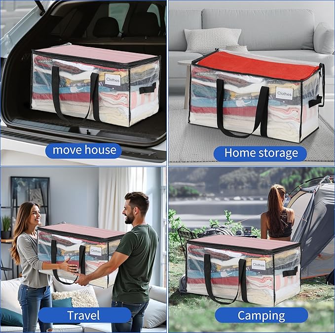 BAGAIL Heavy Duty Moving Bags with Strong Handle, Extra Large Moving Boxes, Storage Tote for Clothes, College Moving Supplies(Clear,93L-6pack)
