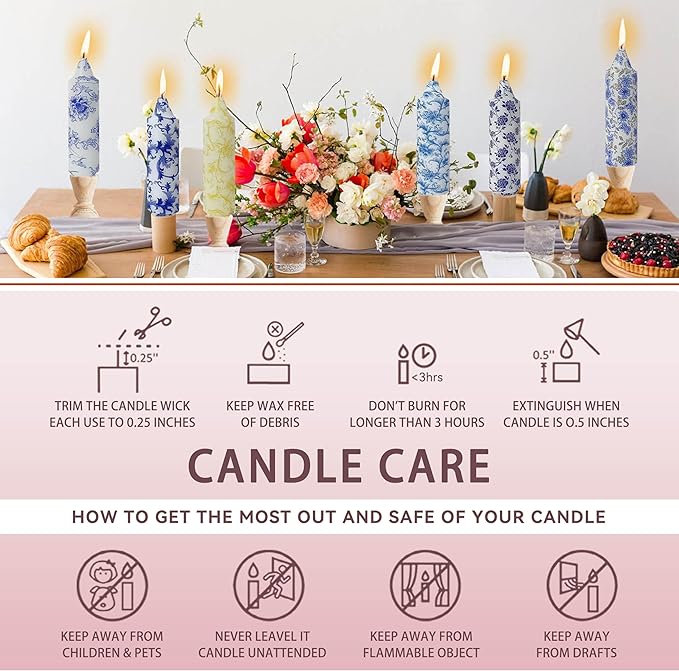 5 inch Short Candle Floral Candle Sticks Printed Candlestick Handmade Unscented Taper Candle 4 Pack Cute Flower Tapered Candles for Home Dinner Wedding Holiday