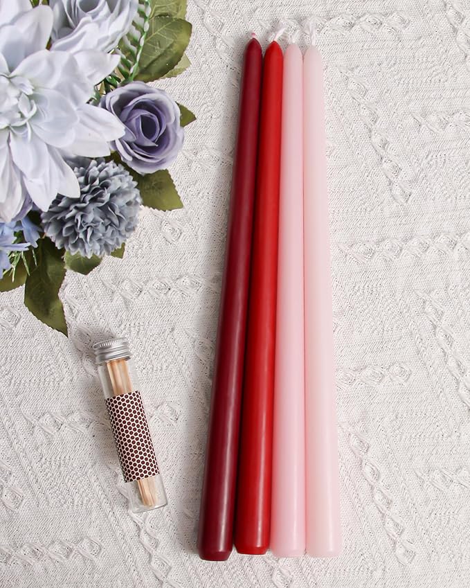 Viyffo Taper Candles, 12 Inch, 4 Pack, Red Ombre – Unscented, Smokeless Design, Up to 8-Hour Burn – Tall Candlesticks for Table Decor, Weddings & Dinners