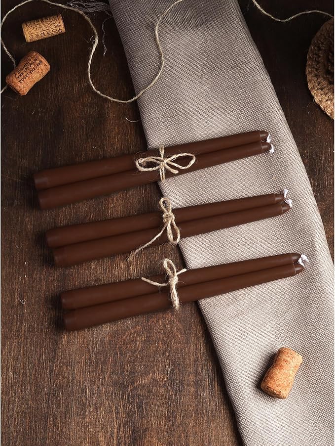 CANDWAX 10 inch Candlesticks - Set of 12 Dripless Tapered Candles - Brown Candles for Home Decor