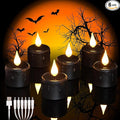Daord 6 pcs Rechargeable Halloween Black Flameless LED Tea Light Candles Halloween Pumpkins Lights for Holiday Decor, Theme Party Decor(Black)