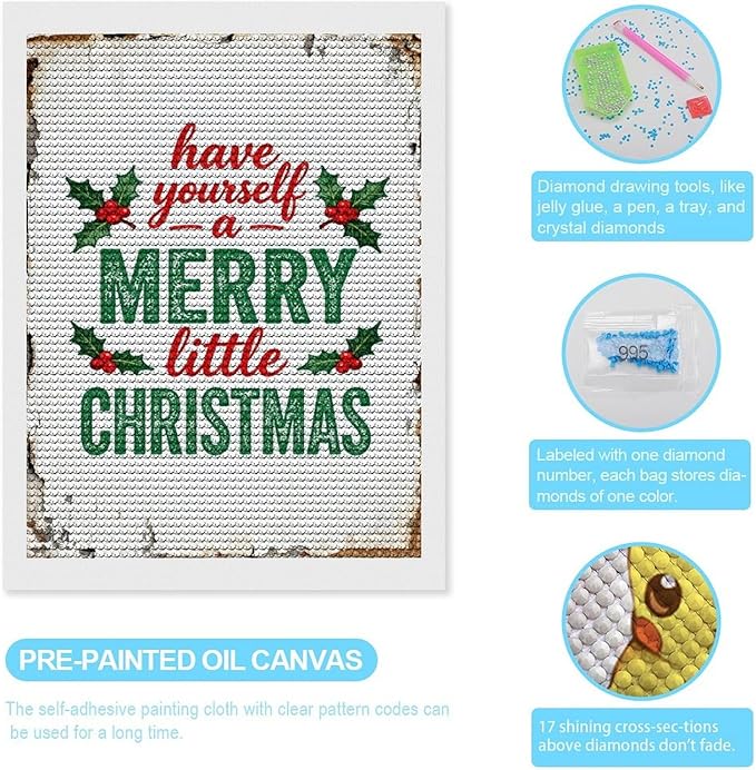 AIVKIEJK Diamond Painting Kits for Adults - Merry Christmas Santa Painting DIY 5D Full Drill Diamond Dots Paintings with Diamonds Gem Art and Crafts Home Decor 12"x16"