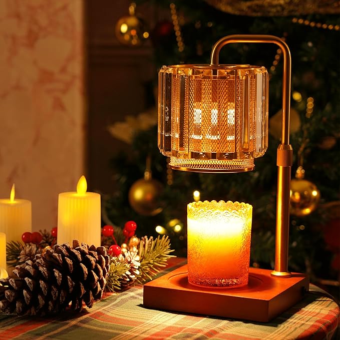 Candle Warmer Lamp with Timer and Dimmer Purple, Adjustable Height Glass Candle Lamp, Electric Candle Lamp Warmer for Home Decor,Gift for Women,2-Bulb Candle Warming Lamp for Jar Candles (Gold)