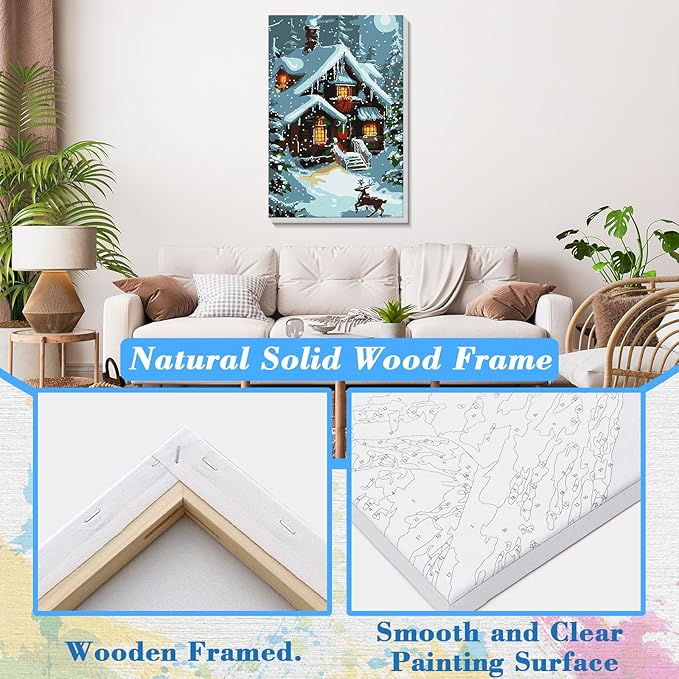 Skyboda Christmas Paint by Numbers Kit for Adults Beginners with Frame, Landscape Adult Paint by Number Kits on Canvas, Easy DIY Oil Painting Kits for Home Decor, 8x12in