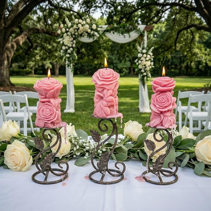 3 PCS Rose Pillar Candle Molds Silicone, 3D Flower Shape for Epoxy Resin, Concrete, Wax - DIY Craft Making Kit for Unique Wedding Gift, Home Decor, Valentine's Day