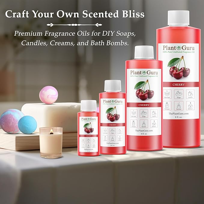 Cherry Fragrance Oil 4 fl. oz. Scented Oil for DIY Soap Making, Candles, Bath Bombs, Body Butters. Used in Aromatherapy Diffusers, Burners and Warmers. Great Addition to Lotions and Creams.