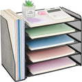 OPNICE Desk Organizer, 5-Tier Paper Organizer Letter Tray with Magazine Holder, Office Desk Accessories & Workspace Organizers, Desktop File Organizer for Office Supplies Storage, Black