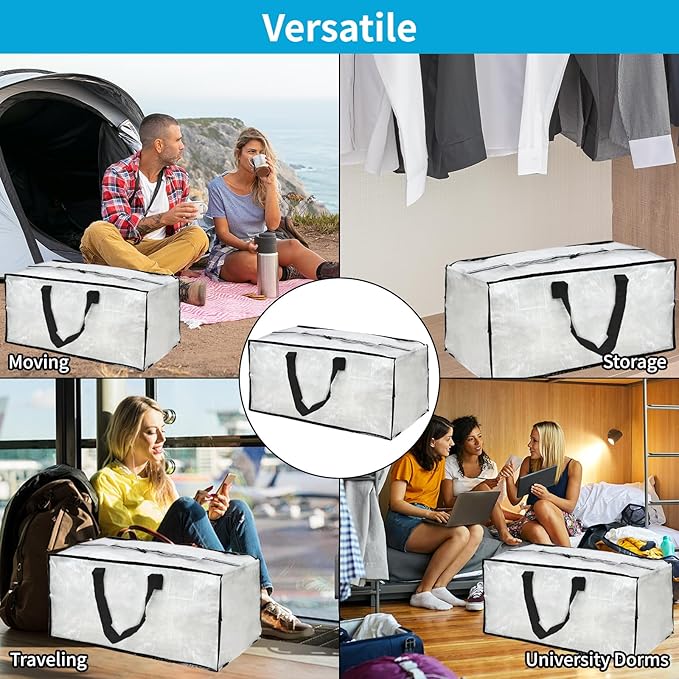 Clear Moving Bags – 8 Pack Large Foldable Storage Bags with Handles and Straps for Clothes, Bedding, and Seasonal Items