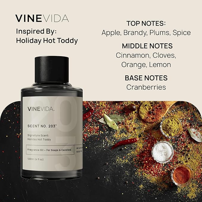 VINEVIDA [4 oz] Scent Holiday Hot Toddy; Fragrance Oil for Candle Making and Soap Making - Winter & Holiday Oils