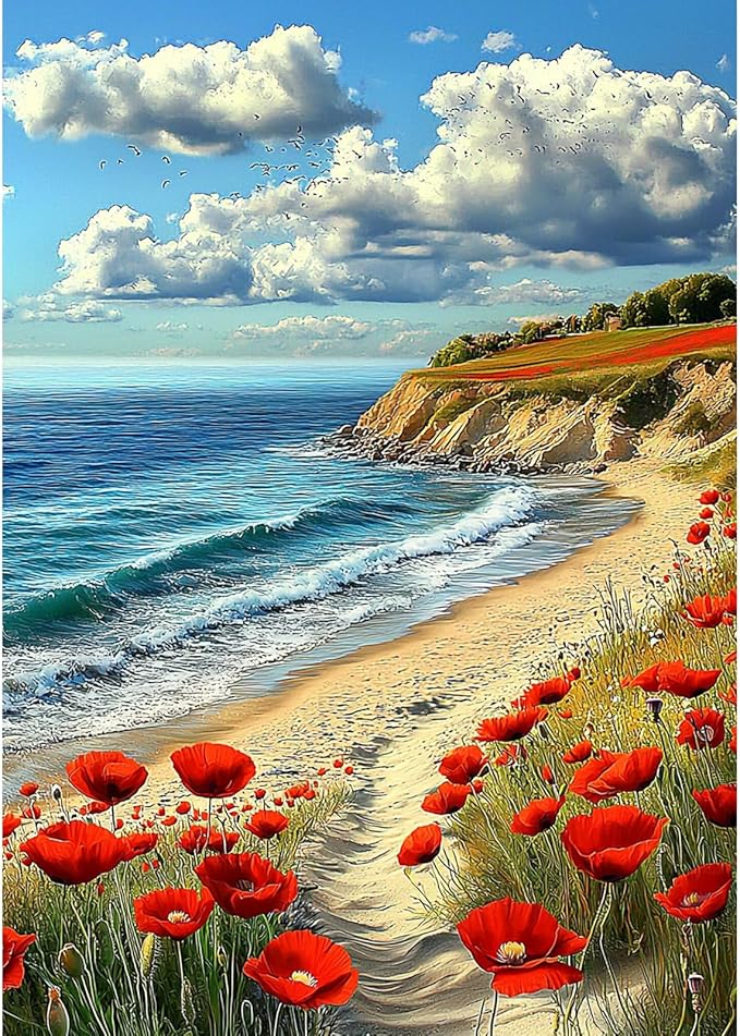Genius maker Beach Diamond Painting Kits for Adults, Landscapes 5D Diamond Art Kits for Beginners DIY Full Drill Diamonds Painting Pictures, Diamond Gem Art Painting Crafts Home Wall Decor 12x16inch