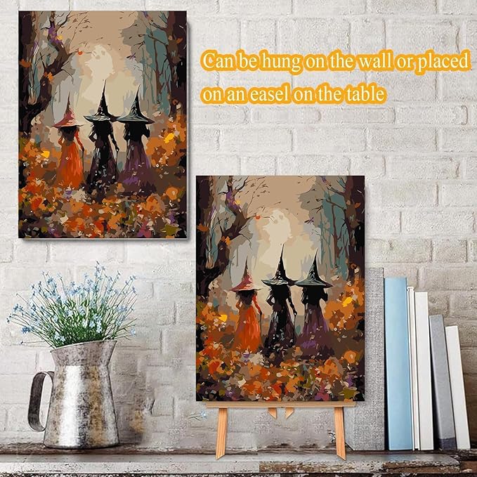 Meothan Framed Paint by Numbers Kits for Adults, Halloween Paint by Number for Adults Beginners, Paint by Numbers Kits on Canvas with Framed and Easel for Home Wall Decor 11.8x15.7inch (Witch)