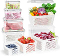 10 Pieces Fruit Storage Container for Fridge, 5 Pack Plastic Fruit Containers for Fridge with Removable Colander, Container for Fruit Berry Salad, BPA Free Kitchen Refrigerator Organizers