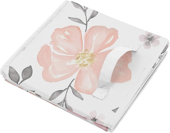 Sweet Jojo Designs Set of 2 Collapsible Fabric Storage Cubes (Pink/Grey Boho Floral) for Girls, Baby, Kids, Childrens Foldable Bins Organizer Boxes Toys (Watercolor, Flower, Elegant Rose, Farmhouse)