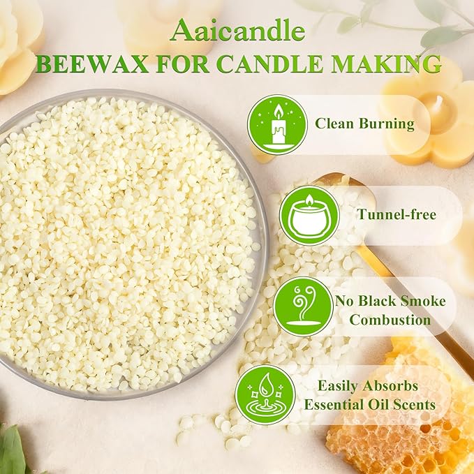 Aaicandle Beeswax Pellets 2LB (32 oz) | 100% Pure Natural Bees Wax for Candle Making | Candle Wax Beads & Bees Wax Pellets Melts for DIY Crafts and Candle Wax, DIY Gifts for Birthday, Wedding Crafts