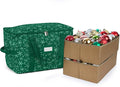 Covermates Keepsakes Adjustable Ornament Storage Bag – Heavy-Duty Polyester, Padded Dividers & FlexGrid Trays – Protective Holiday Ornament Organizer with Handles & Label Window, Green Snowflake