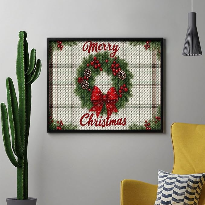 AIVKIEJK Diamond Painting Kits for Adults - Red Bow & Green Leaves Merry Christmas Painting DIY 5D Full Drill Diamond Dots Paintings with Diamonds Gem Art and Crafts Home Decor 16"x20"