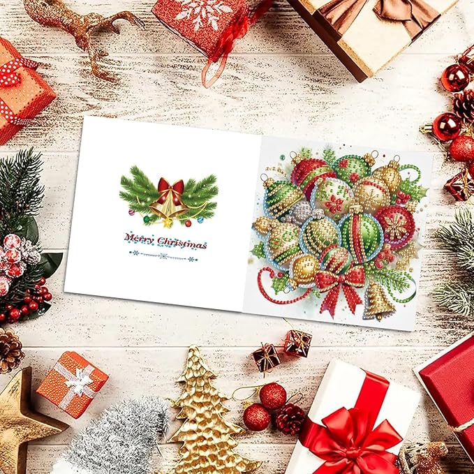 DoxQcs 5D Diamond Art Painting Greeting Cards Kit, DIY Cards for Blessings Congratulations Gifts, Greeting Card Set for Birthday Thanksgiving Day Christmas Halloween-Christmas