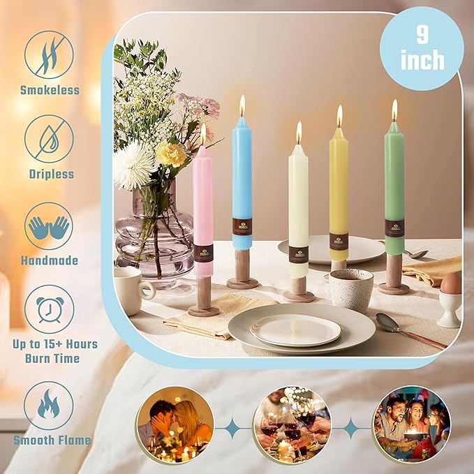 Pink Taper Candles 9 inch - 4 Pack Fat Candle Taper Candles Dripless, Smokeless, Unscented Tall Candlesticks - Perfect for Home Decor, Weddings, and Special Occasions