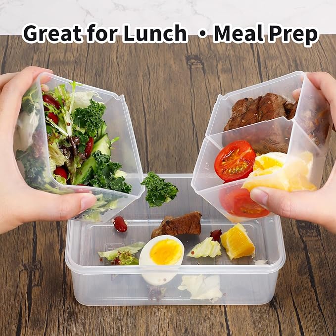 KIGI Meal Prep Containers for Adult Lunch & Snacks, Leak-Proof, BPA-free Plastic, Removable Divided Inserts, Airtight lids, 3 Compartment Food Storage, Microwave Safe, Bento Box, 4.7 Cup, 12 Piece Set