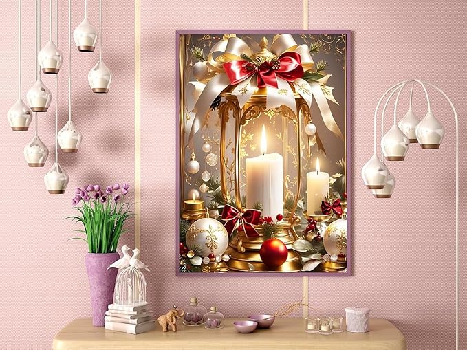 Accompany Wind Diamond Art Kits for Adults, Christmas Candle Diamond Painting Kits for Beginners, DIY 5D Round Full Drill Crystal Diamond Dots Gem Art Craft Home Decor 12x16 Inch
