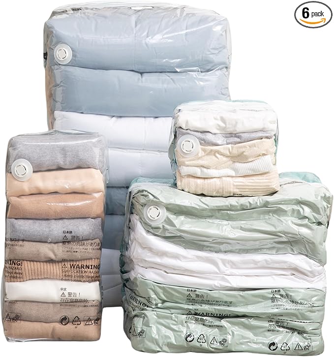 Vacuum Storage Bags for Clothing - NeatNest 6 Pack Cube Bags, 3 Medium + 3 Large, Box-Shaped Space Saver Bags with Vacuum or Hand Press, Durable PE+PA Material for Comforters, Clothes, Pillows