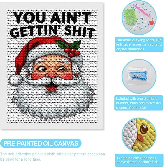 AIVKIEJK Diamond Painting Kits for Adults - Humorous Santa Claus Christmas Painting DIY 5D Full Drill Diamond Dots Paintings with Diamonds Gem Art and Crafts Home Decor 16"x20"