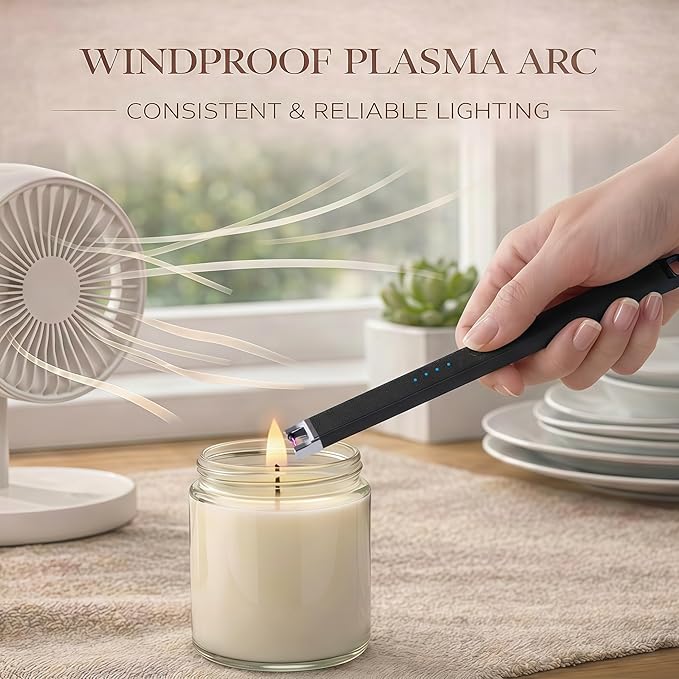 Castelar Candle Lighter, Electric Lighter Windproof Flameless with Safety Switch, USB Rechargeable Lighters for Candle, Grill, BBQ, Camping, Birthday & Stocking Stuffers (Black)