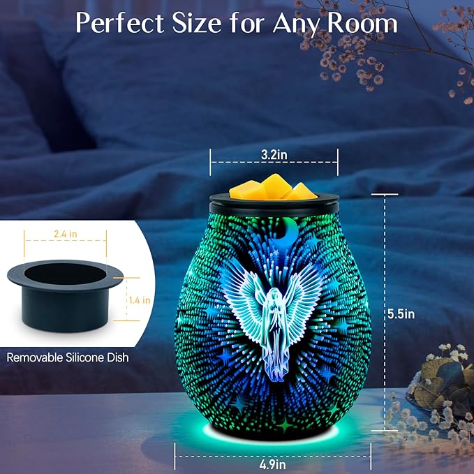 EQUSUPRO Wax Melt Warmer Wax Melter Wax Burner for Scented Wax Melts Electric Fragrance Warmer for Wax Cubes & Tarts, Vivid 3D Design 7 Colors LED Light Gift & Decor for Home Office (3D Angel)