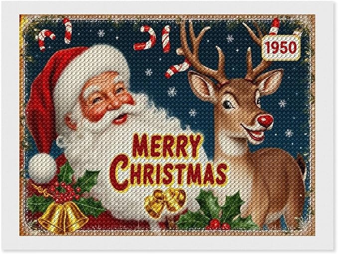 AIVKIEJK Diamond Painting Kits for Adults - Christmas 1950 Santa Claus and Deer Painting DIY 5D Full Drill Diamond Dots Paintings with Diamonds Gem Art and Crafts Home Decor 12"x16"