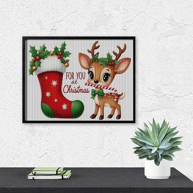 AIVKIEJK Diamond Painting Kits for Adults - Deer Sugar Bell Holiday Christmas Painting DIY 5D Full Drill Diamond Dots Paintings with Diamonds Gem Art and Crafts Home Decor 12"x16"