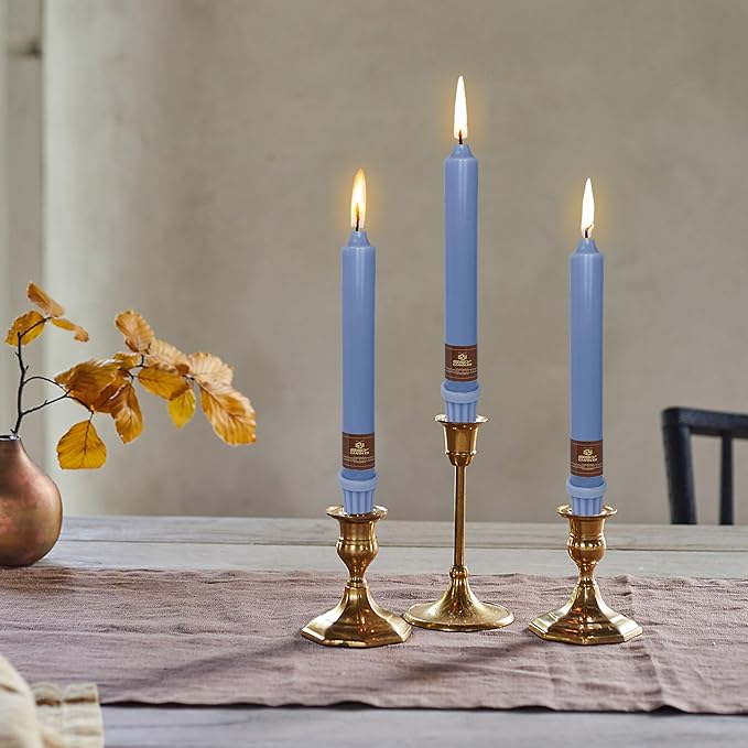 Haze Blue Candlesticks 8 inch Taper Candles- Dripless and Smokeless Candle Unscented - Slow Burning Candle Sticks - Pack of 4