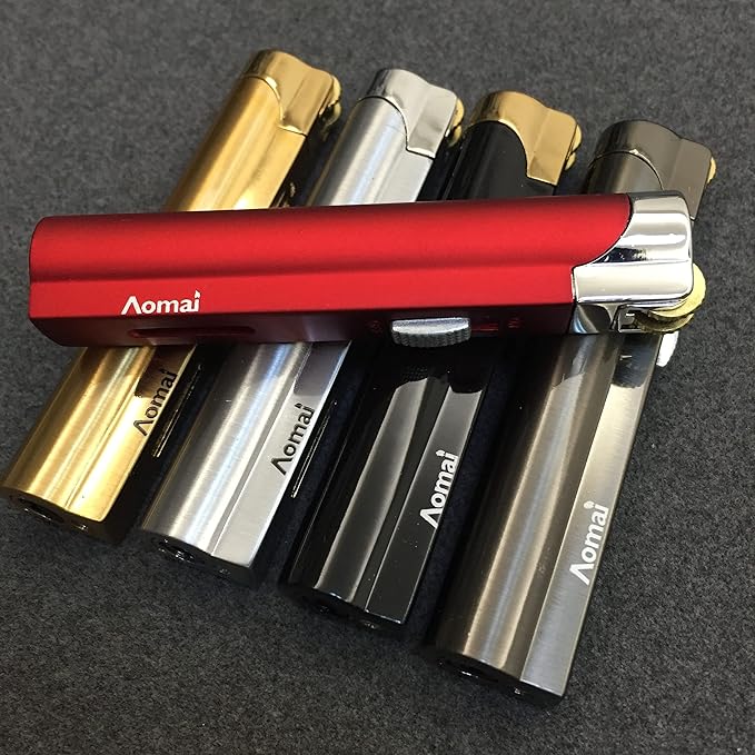 5 Pack Butane Torch Lighter Jet Flame Lockable Portable Adjustable Lighter with Fuel Visible Tank No Gas (5 Colors)