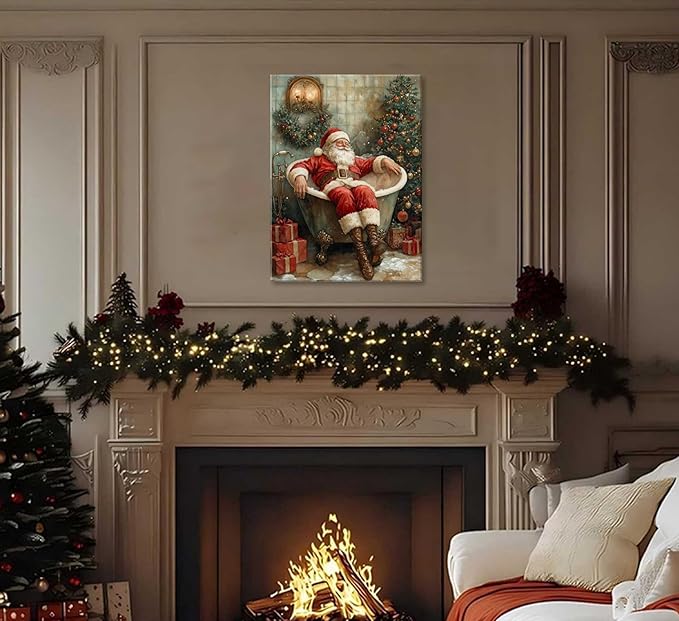 Paint by Number Kit for Adults & Kids, Santa in Bathtub Christmas DIY Painting Kit, 16x20 Inch Canvas, Holiday Gift Home Decor Art Project Framed