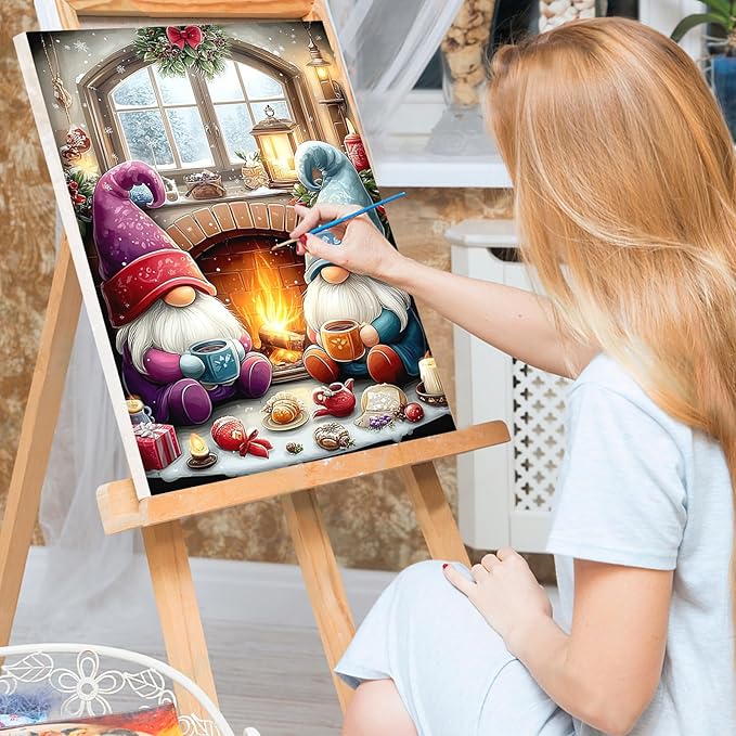 Bowetile Christmas Paint by Numbers for Adults Beginners Framed, Gnome Adults' Paint-by-Number Kits, Adult Paint by Number Kits on Canvas, Acrylic Number Painting for Home Decor, 8x12in