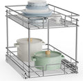 ROOMTEC New Version Pull Out Cabinet Organizer for Base Cabinet (14" W X 21" D), Kitchen Cabinet Organizer and Storage 2-Tier Cabinet Pull Out Shelves Under Cabinet Storage for Kitchen Silver,Chrome