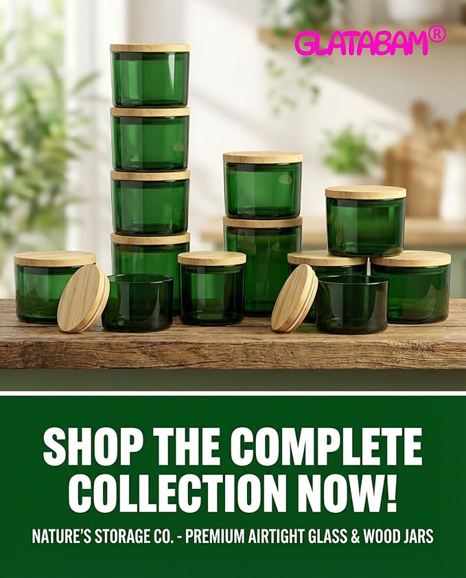 GLATABAM 4 OZ Candle Jars 12 Pack - Bulk Glass Candle Making Jars with Bamboo Lids & Labels, Heat Resistant Empty Reusable Candle Vessel for Containers(Green)